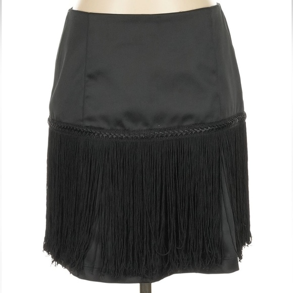 Vintage Y2K Cache Size 4 Black Fringe Mini Skirt Western Boho Cowgirl Party 20’s - Picture 5 of 5